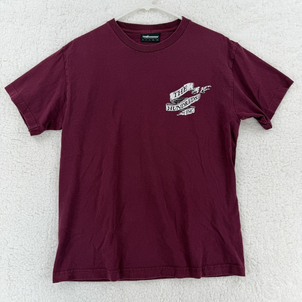 The Hundreds‎ Mens Medium Burgundy Graphic Logo Streetwear Tee Back Print Shirt